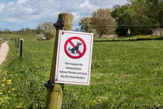 Sign for dog owners at a horse pasture in Ahrenshoop