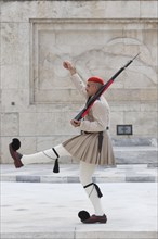 The changing of the guard of the Evzones in front of the Greek Parliament at Syntagma Square