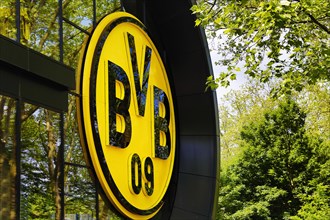BVB club crest at the BVB FanWorld of Borussia Dortmund