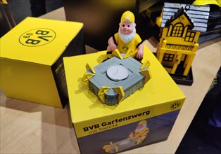 BVB garden gnome with tea light as fan article in a fan shop of Borussia Dortmund