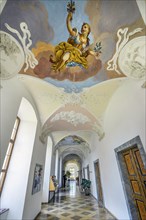 Long corridor with ceiling fresco