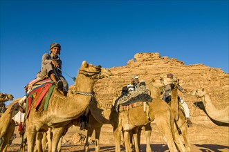Bedouins with camels in desert