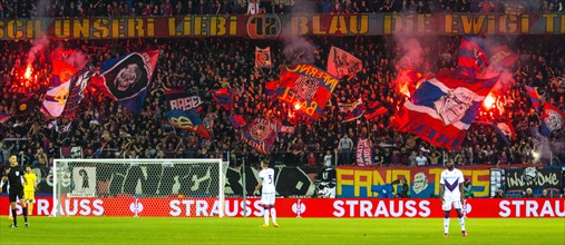 The FC Basel fan curve celebrating with pyrotechnics