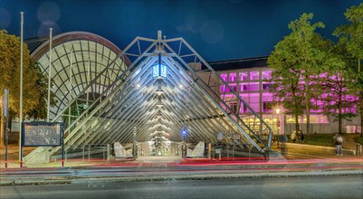 Festival of Lights Bielefeld civic hall with underground station illuminated Bielefeld Germany