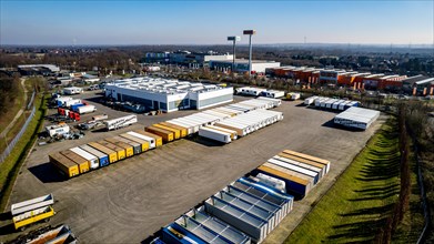 Aerial view. Truck rental company PEMA on Schmalkalder Strasse. Ortloh industrial estate