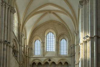 Vezelay labelled les Plus Beaux Villages de France. Architectural details of the nave of Basilica St Mary Magdalene.Unesco World heritage. Morvan regional natural park. Via Lemovicensis way to Santiag...