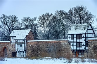 Medieval city wall with Wieck houses in winter