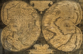 1538 double-heart-shaped projection world map