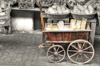 Old Wooden Cart with Food