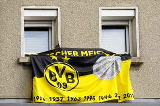 Flag Borussia Dortmund German Champion on a residential building