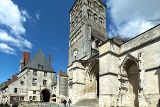 La Charite-sur-Loire. The Sainte-Croix tower-bell and the gothic gates. Nievre department. Bourgogne-Franche-Comte. France