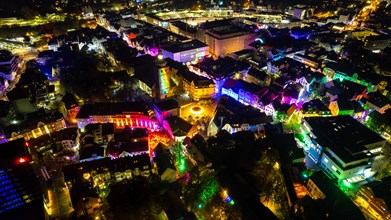 Event Recklinghausen lights up. Buildings are colourfully illuminated. North Rhine-Westphalia