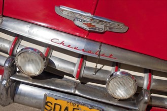 Detail old 1950s vintage American Chevrolet car