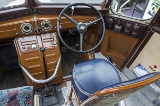 Dashboard and steering wheel of 1950 Bedford OB Duple Vista coach
