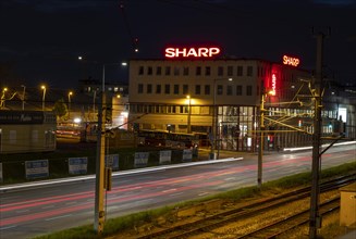 Sharp office building and railway line