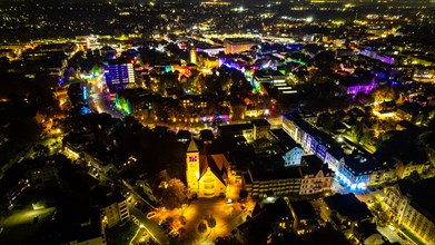 Event Recklinghausen lights up. Buildings are colourfully illuminated. North Rhine-Westphalia