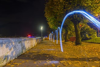Light trails on the walkway