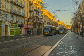 Main Street with tram and building
