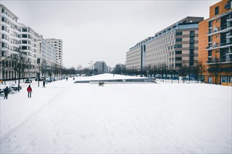 Winter view of Potsdamer Platz in Berlin. 09.02.2021.