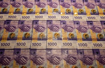 Many 1000 Swiss Franc Banknote on Table in Switzerland