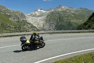 Motorbike on the ascent to the Furka Pass