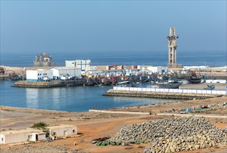 Fishing boats in harbour at port of Sidi Ifni