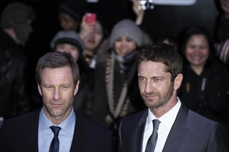 Gerard Butler and Aaron Eckhart attend the European Premiere of Olympus Has Fallen on 03.04.2013 at BFI IMAX