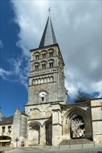 La Charite-sur-Loire. The Sainte-Croix tower-bell and the gothic gates. Nievre department. Bourgogne-Franche-Comte. France