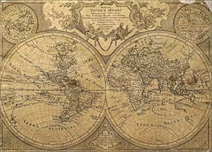 18th century world map Mappa Totius Mundi Adornata juxta Observationes by Guillaume De L'Isle