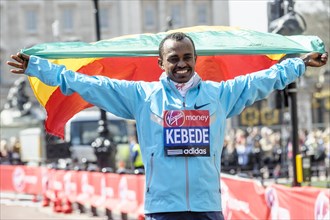 Elite mens winner Tsegaye Kebede at the Virgin London Marathon Medal Presentations on 21.04.2013 at The Mall