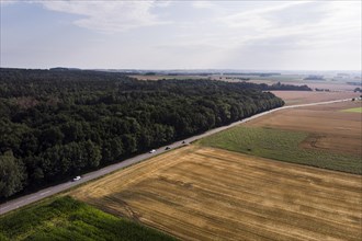 Aerial view of a country road in Markersdorf in Saxony.