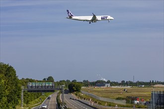 LOT Polish Airlines aircraft approaching Duesseldorf Airport