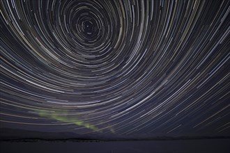 Star trails over Lake Tornetraesk