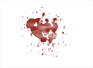 Red blood splatter stain on white background