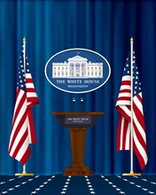 White House Press Podium with USA Flags Vector Illustration