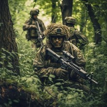 Soldiers with full combat gear in the battlefield