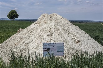Natural lime fertiliser with information board on a field in the Donaumoos