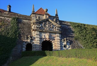 Fortress gate with coat of arms of Prince-Bishop Philipp Valentin Voit von Rieneck