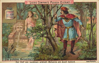 The Count of Lusignan sees Melusine bathing at the spring