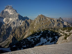The Watzmann and Hirschwieskopf from the south in early summer with old snowfields