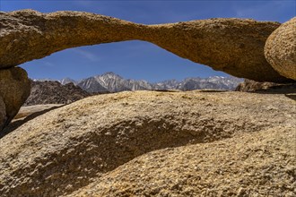View through the Lathe Arch to the Sierra Nevada with Lone Pine Peak and Mt