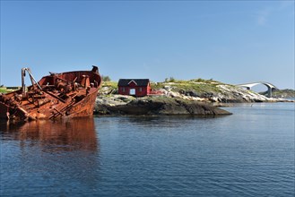 Shipwreck in an archipelago on the Atlantic Strait in Norway