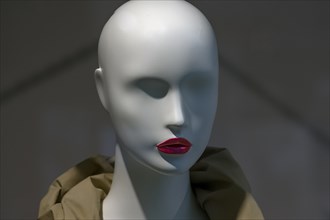White head of a mannequin with red lips