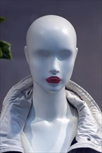 White head of a mannequin with red lips