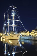 Sailing boat anchored in old town of Klaipeda