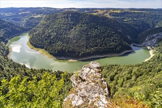 The Doubs reservoir Lac des Moron between Switzerland and France