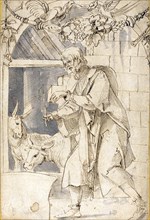 Study for one of two glass paintings depicting the Nativity