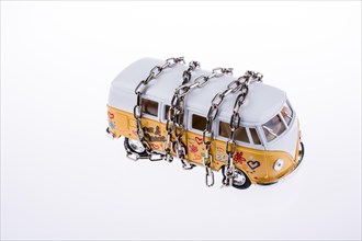 Chained van on white background