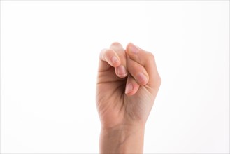 Hand tied with a rope like a ribbon on a white background