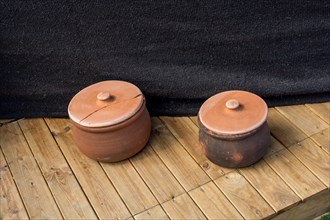 Traditional clay pottery for sale at the market